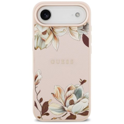 Etui Guess Grained Flowers Classic Logo MagSafe na iPhone Air - różowe