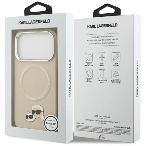Etui Karl Lagerfeld Karl & Choupette Pins MagSafe do iPhone 17 Pro Max - beżowe