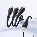 Kabel 3w1 Baseus Flash Series 3 100W USB-C - USB-C+USB-C+Lightning 1,5m + 3 x 0,25 m - czarny