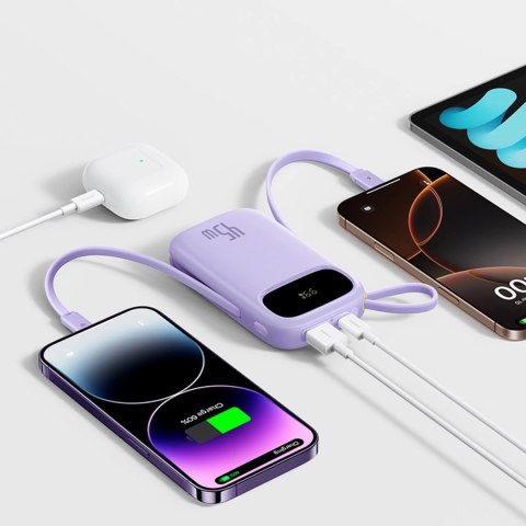 Powerbank Baseus EnerFill FC31 20000mAh 45W z wyświetlaczem z kablami USB-C i Lightning - fioletowy