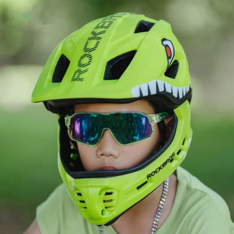Kask rowerowy Rockbros TT-32003 Shark dziecięcy z odpinaną szczęką rozmiar S (48-52) - zielony