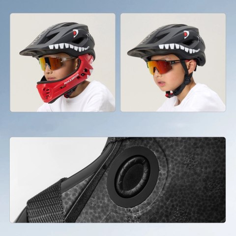 Kask rowerowy Rockbros TT-32005 Shark dziecięcy z odpinaną szczęką rozmiar M (54-58) - czarny