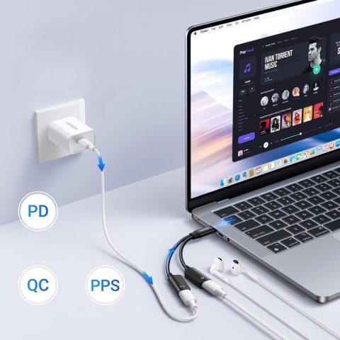 Adapter audio Ugreen 2w1 USB-C do 2xUSB-C (audio + ładowanie) - czarny