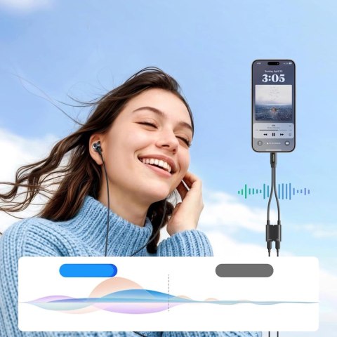 Adapter audio Ugreen 2w1 USB-C do 2xUSB-C (audio + ładowanie) - czarny