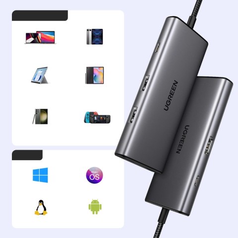 Hub Ugreen USB-C 7w1 HDMI USB-C USB-A SD/TF - szary