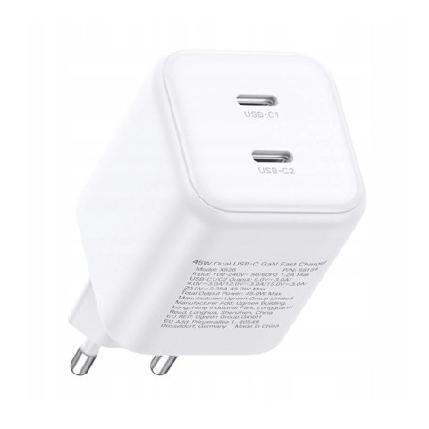 Ładowarka Ugreen GaN 45W 2xUSB-C - biała