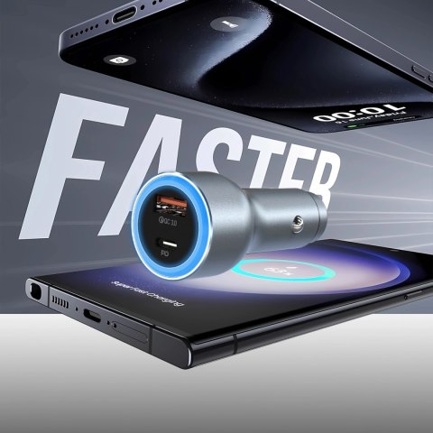 Ładowarka samochodowa Dudao R4Ultra 120W Power Delivery Quick Charge LED USB-A USB-C - szary