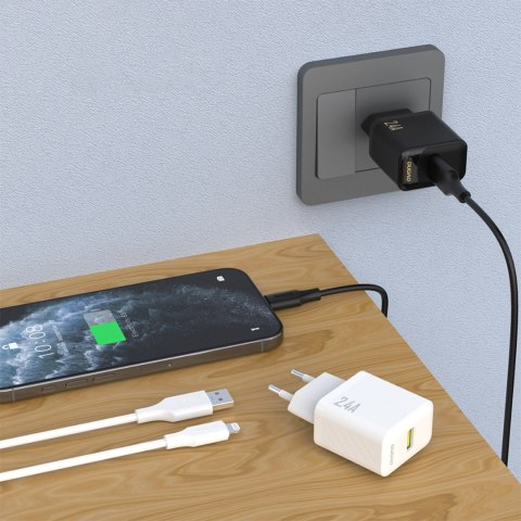 Ładowarka sieciowa Dudao A23LEU 2.4A GaN EU USB-A z kablem USB-A - Lightning - biała