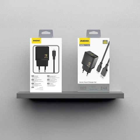 Ładowarka sieciowa Dudao A23LEU 2.4A GaN EU USB-A z kablem USB-A - Lightning - czarna