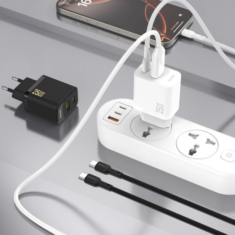 Ładowarka sieciowa Dudao A26TCEU PD QC 25W GaN USB-A USB-C z kablem USB-C - biała