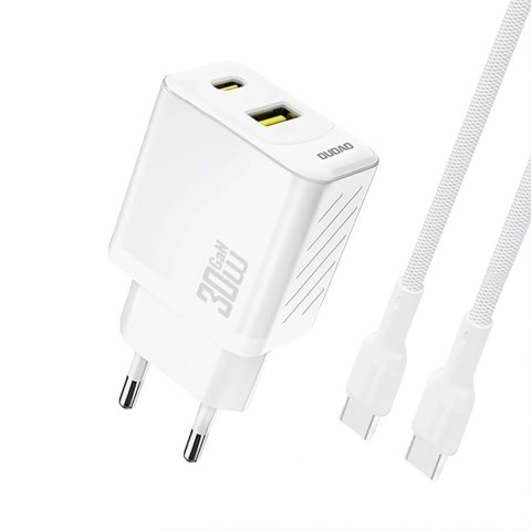 Ładowarka sieciowa Dudao A27TCEU PD 30W GaN USB-A USB-C z kablem USB-C - biała
