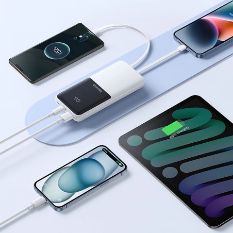 Powerbank Baseus Lipow 10000mAh 22,5W z dwoma wbudowanymi kablami (z kablem Baseus Simple USB-A - USB-C 3A 20cm) - biały