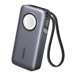 Powerbank 10000mAh Ugreen PB527, 30W, wbudowany kabel USB-C oraz ładowarka magnetyczna do Apple Watch (szary)
