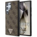 Etui Guess Grip Stand 4G Triangle Strass na Samsung Galaxy S24 Ultra - brązowe