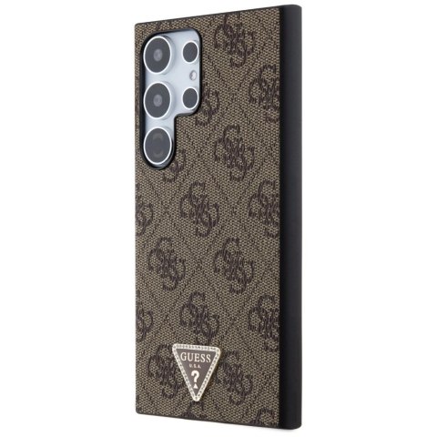 Etui Guess Grip Stand 4G Triangle Strass na Samsung Galaxy S24 Ultra - brązowe