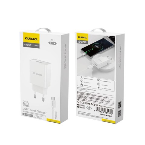 Ładowarka sieciowa Dudao A4EU USB-A 2.1A - biała + kabel USB-A - USB-C