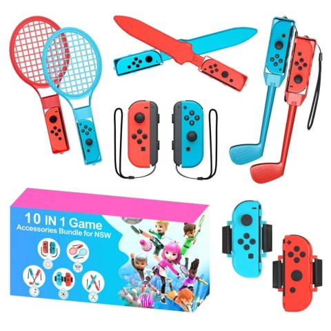 Pakiet akcesoriów rodzinnych 10 w 1 do gry Nintendo Switch Sports - zestaw czerwony i niebieski