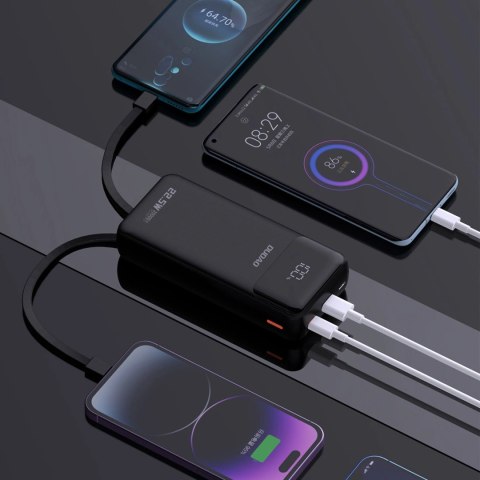 Powerbank Dudao K15Pro 20000mAh 22.5W PD USB-C / USB-A / wbudowane kable Lightning i USB-C - czarny