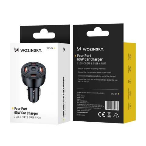 Ładowarka samochodowa Wozinsky WLS-04 2xUSB-C 2xUSB-A - czarna