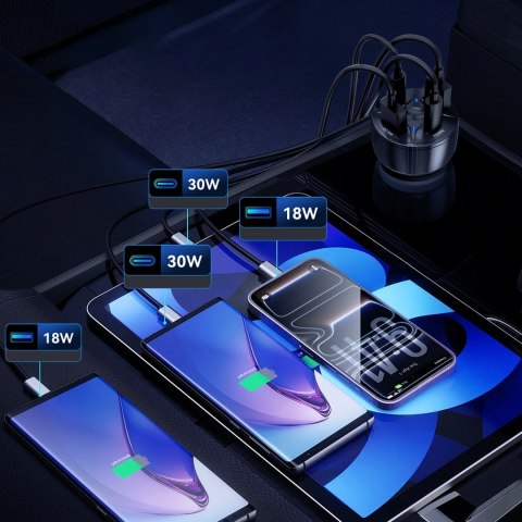 Ładowarka samochodowa Wozinsky WLS-04 2xUSB-C 2xUSB-A - czarna