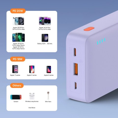 Powerbank Baseus Airpow 20W 20000mAh z kablem Baseus Simple Series USB-A - USB-C 50 cm - fioletowy