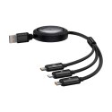 Kabel zwijany Baseus Free2Draw Retractable Crystal 100W 3w1 USB-A - MicroUSB/Lightning/USB-C 1,1m - czarny