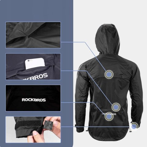 Kurtka przeciwdeszczowa Rockbros YPY013BK4XL oddychająca wiatroodporna XXXXL - czarna