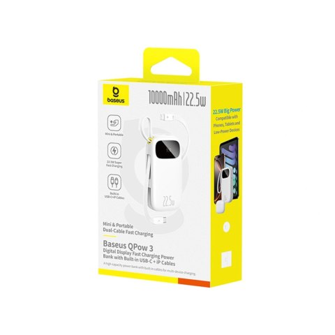 Powerbank Baseus EnerFill FC31 20000mAh 22.5W z wyświetlaczem cyfrowym z 2 wbudowanymi kablami - biały