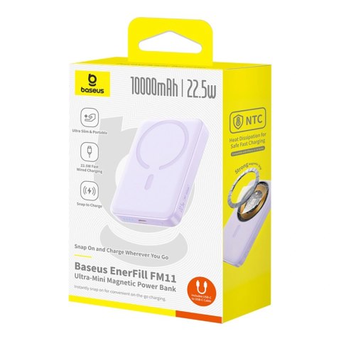 Powerbank Baseus EnerFill FM11 Ultra-Mini 10000mAh 22,5W indukcyjny kompatybilny z MagSafe z białym kablem Basus Simple USB-C 20