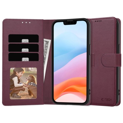 Etui Tech-Protect Wallet na iPhone 16e - bordowy