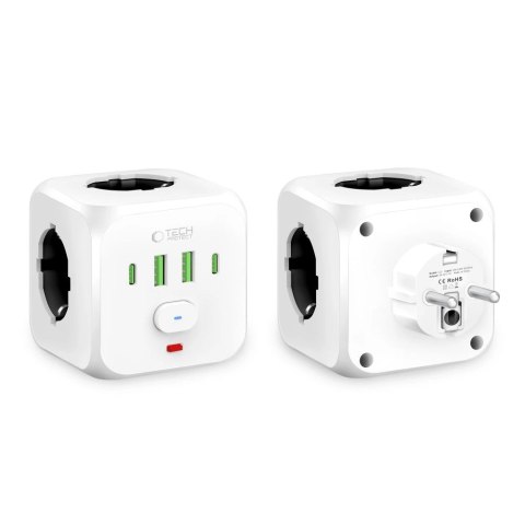 Listwa zasilająca Tech-Protect PCL3x4, 2x USB-A, 2x USB-C, 3x AC Typ Schuko - biała