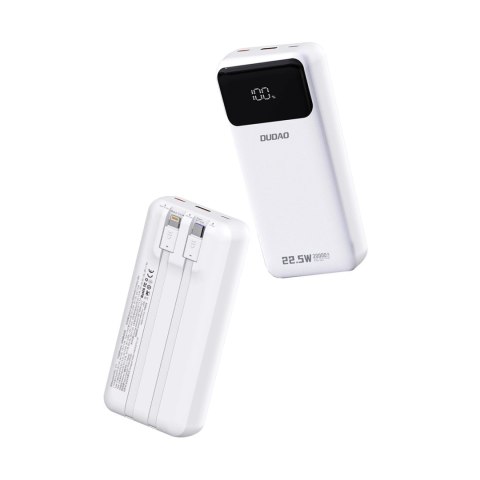 Powerbank Dudao K15Pro 20000mAh 22.5W PD USB-C / USB-A / wbudowane kable Lightning i USB-C - biały
