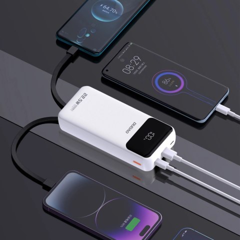 Powerbank Dudao K15Pro 20000mAh 22.5W PD USB-C / USB-A / wbudowane kable Lightning i USB-C - biały