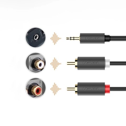 Kabel Ugreen AV102 10772 3,5 mm mini jack (męski) / 2RCA (męski) 1m - szary