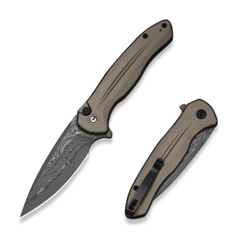 Nóż składany Civivi Button Lock Kitefin Brownish Gray Aluminium, Damascus (C24091-DS1)