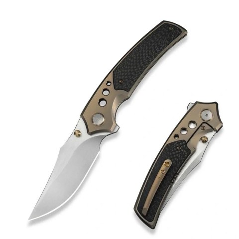 Nóż składany WeKnife Skynix Champagne Titanium/Twill Carbon Fiber, Hand Rubbed Satin M390 (WE24087-3)