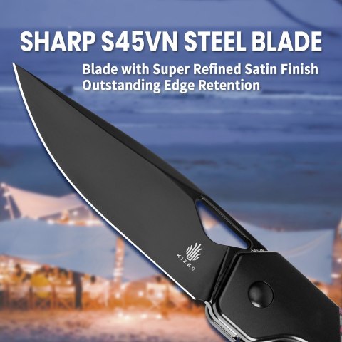 Nóż Kizer Militaw Titanium Fat Carbon S45VN Frame Lock EDC