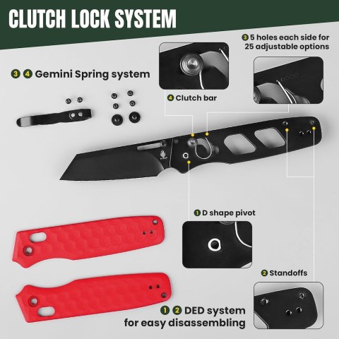 Nóż Kizer Task Red G10 Nitro-V – Sheepsfoot EDC z Clutch Lock