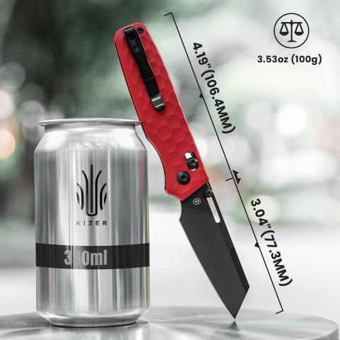 Nóż Kizer Task Red G10 Nitro-V – Sheepsfoot EDC z Clutch Lock