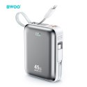 BWOO P78 powerbank 20000mAh szybkie ładowanie PD45W z 2 kablami USB-C i Lightning srebrny