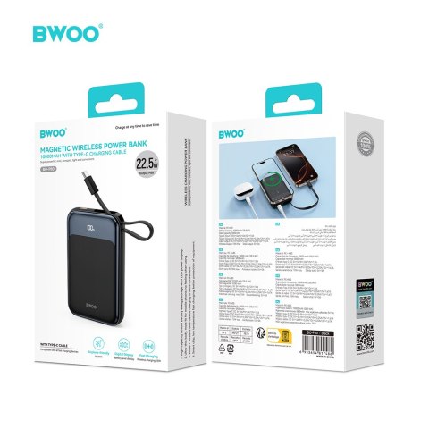 BWOO P80 powerbank PD 20W 10000 mAh z kablem usb-c i wyświetlaczem złoty