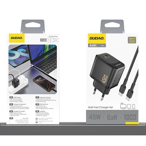 Ładowarka sieciowa Dudao A28C 45W GaN + kabel USB-C - czarna