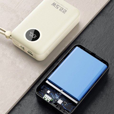 Powerbank Dudao K14+ 20000mAh 22.5W USB-C / USB-A / wbudowane kable Lightning i USB-C - biały