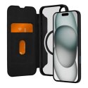 Etui skórzane Puro Book Mag MagSafe z klapką i schowkiem na karty do iPhone 16 Plus - czarne