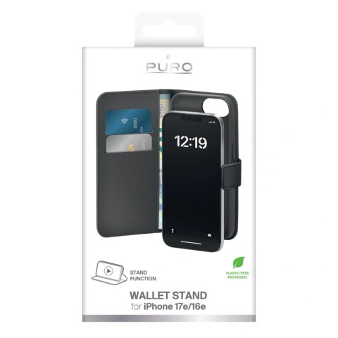 Etui z ekoskóry Puro Booklet Case z klapką i portfelem do iPhone 16e - czarne