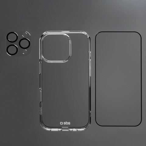 Zestaw SBS z technologią D3O na iPhone 16 Pro - etui + szkło ochronne na ekran i aparat - przezroczyste