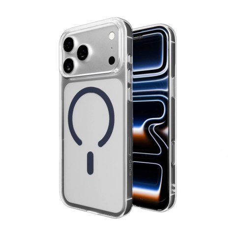 Etui Puro Lite Mag TPU+PC kompatybilne z MagSafe na iPhone 17 Pro Max - przezroczyste z niebieskim pierścieniem