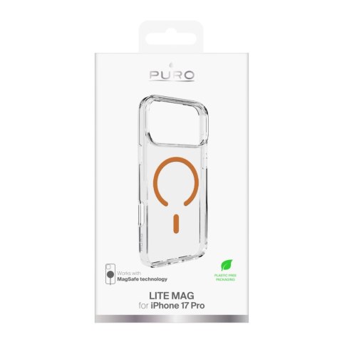 Etui Puro Lite Mag TPU+PC kompatybilne z MagSafe na iPhone 17 Pro - przezroczyste z pomarańczowym pierścieniem