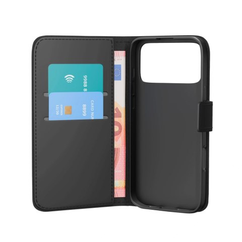 Etui Puro Wallet Stand na iPhone 17 Pro z ekoskóry, z klapką, portfelem i funkcją podstawki - czarne