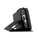 Etui Puro Wallet Stand na iPhone 17 Pro z ekoskóry, z klapką, portfelem i funkcją podstawki - czarne